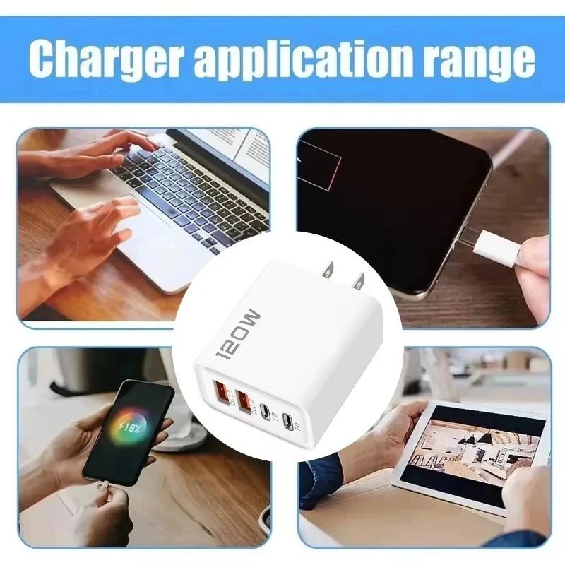 New 120W 4 Port USB C Charger PD3.0 Fast Charging Station