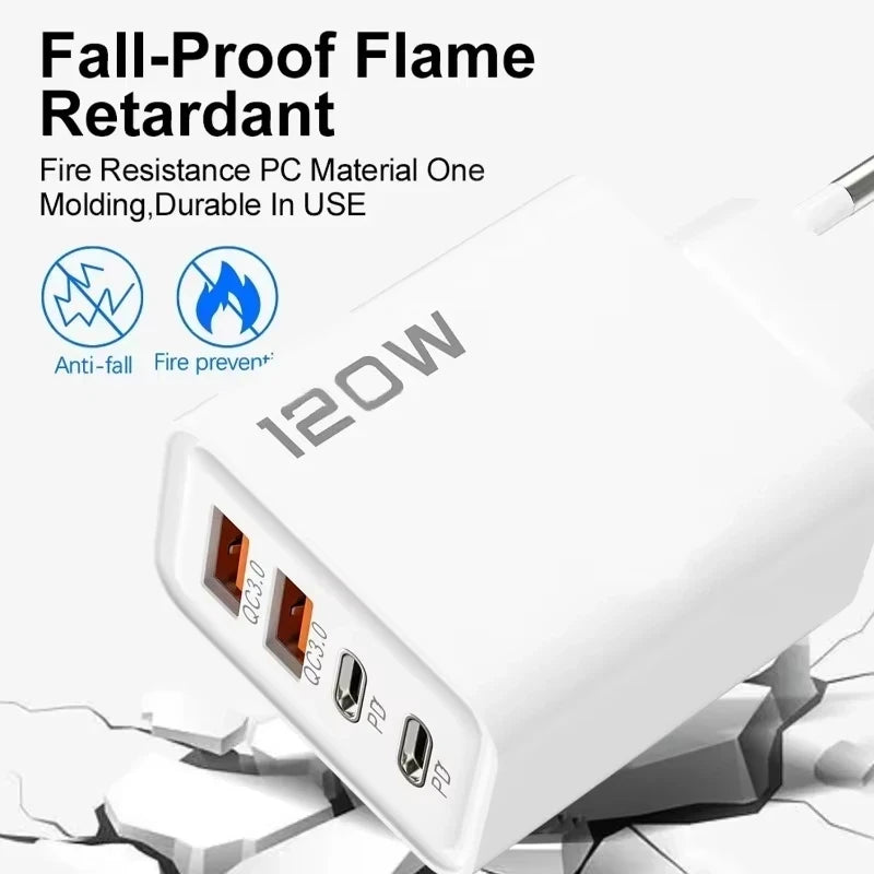 New 120W 4 Port USB C Charger PD3.0 Fast Charging Station