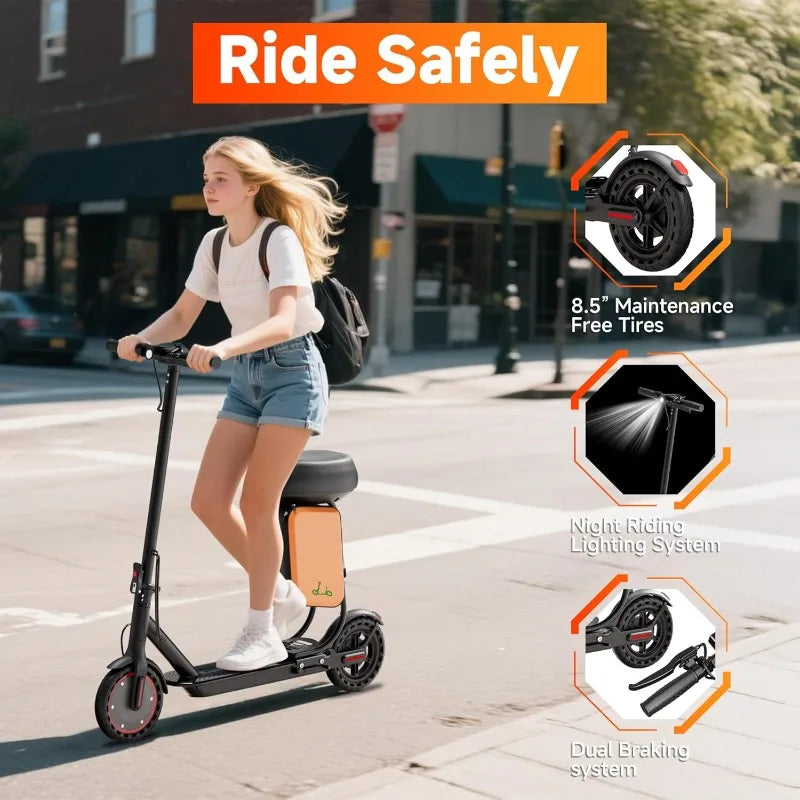 Electric Scooter 19MPH & 21-Mile Range, 350W Motor, 8.5" Solid Tires With App Control & Dual Brake System